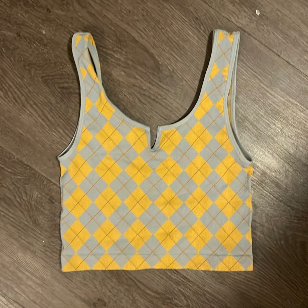 Argyle split neck sports bra/crop top